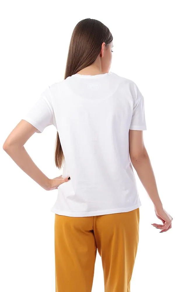 57585 Printed Vacation Slip On White T-Shirt
