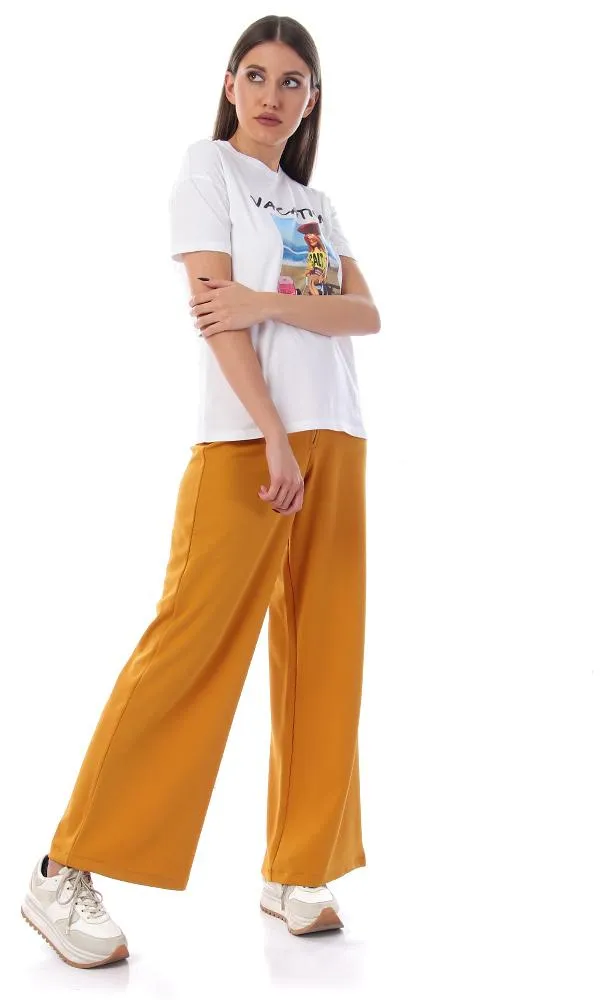 57585 Printed Vacation Slip On White T-Shirt