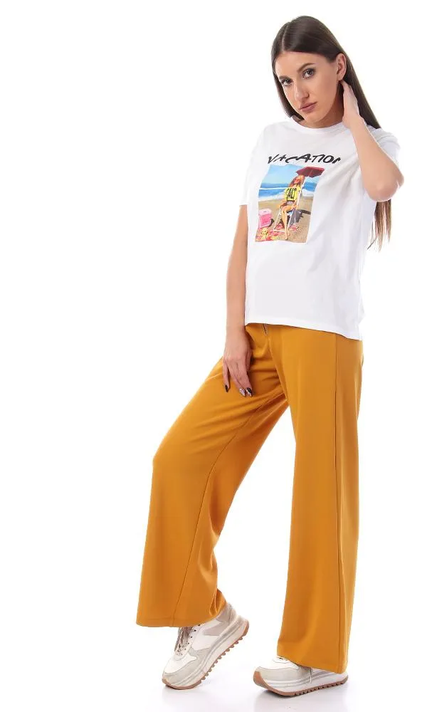 57585 Printed Vacation Slip On White T-Shirt
