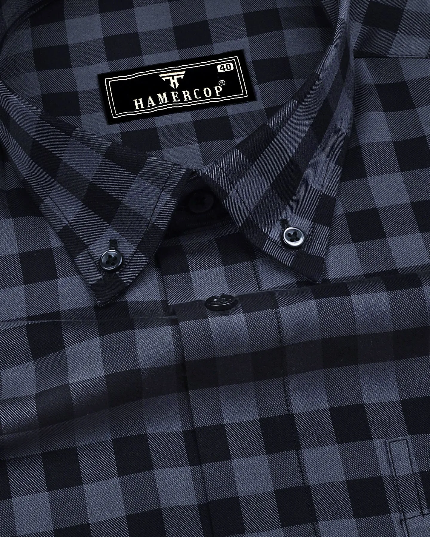 Admont Black With Gray Twill Check Premium Cotton Shirt
