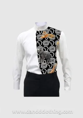 African White Shirt Black Animals Half Design