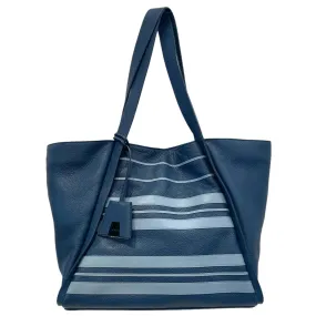 AKRIS/Tote Bag/Stripe/Leather/BLU/Pacific Pale Sky Alex