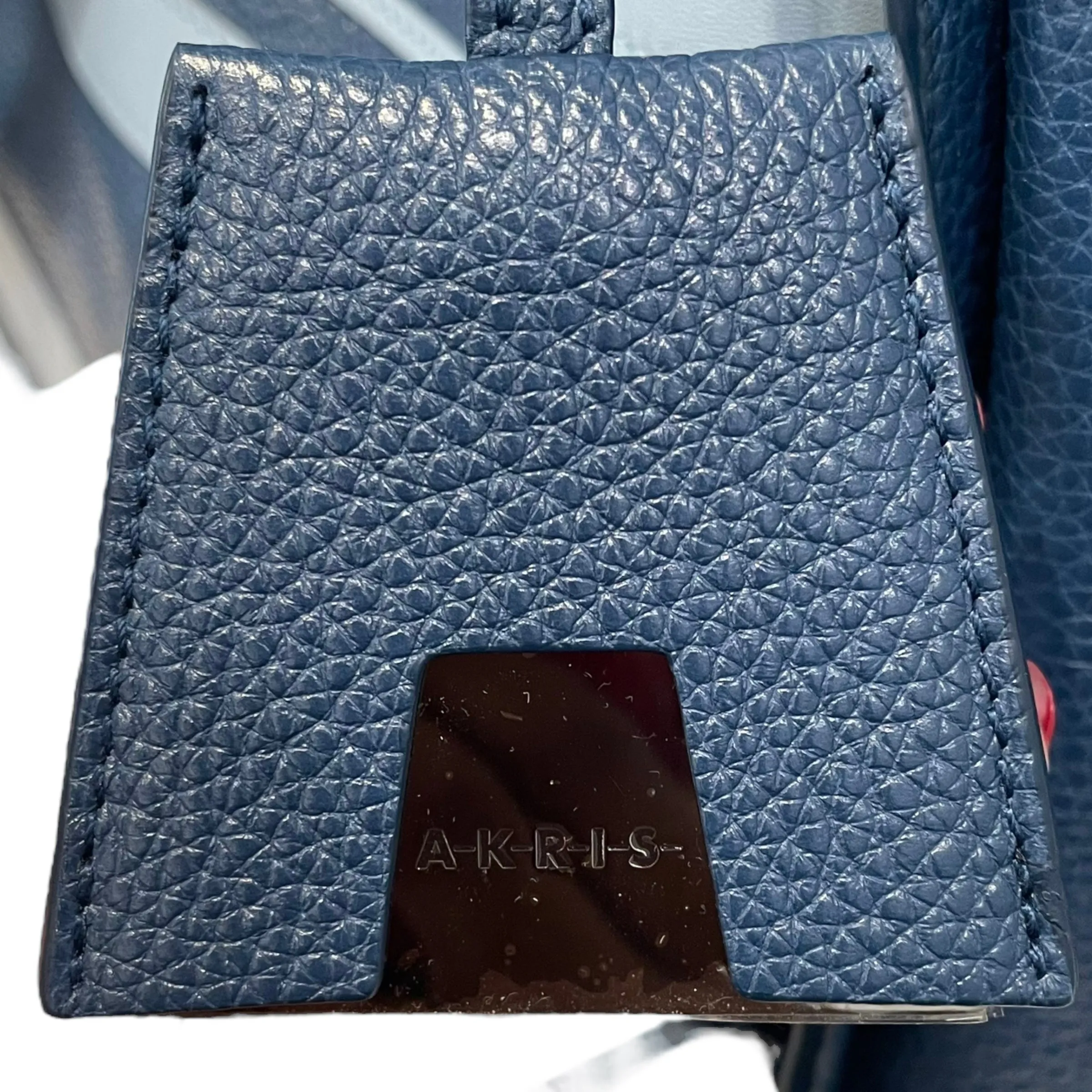 AKRIS/Tote Bag/Stripe/Leather/BLU/Pacific Pale Sky Alex