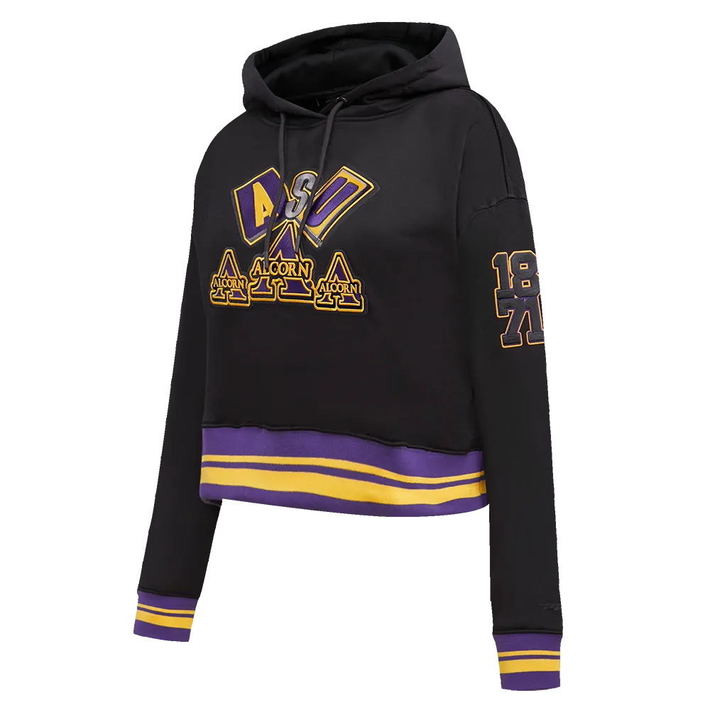 ALCORN STATE UNIVERSITY HOMECOMING RIB FLC CROPPED PO HOODIE (BLACK/PURPLE)