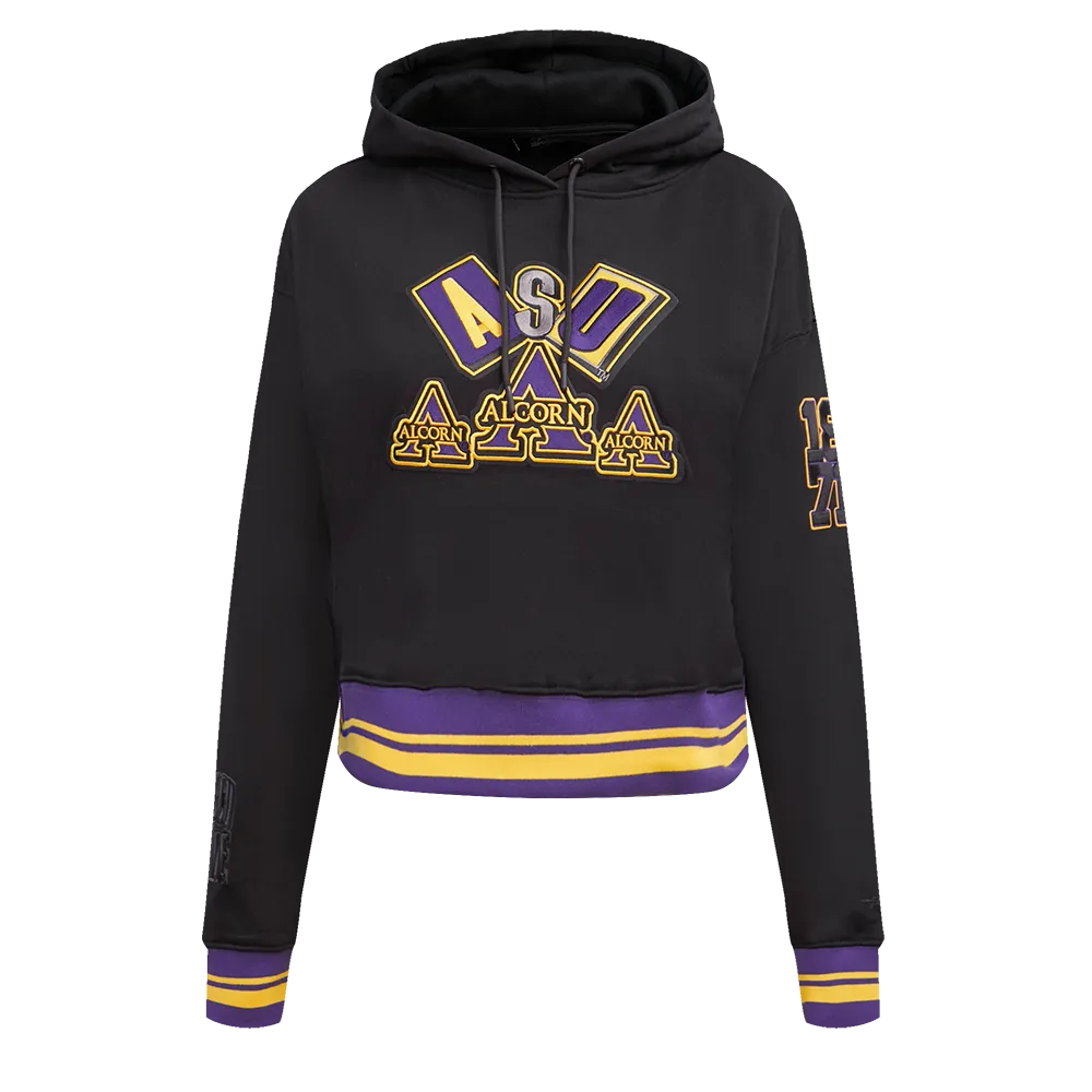 ALCORN STATE UNIVERSITY HOMECOMING RIB FLC CROPPED PO HOODIE (BLACK/PURPLE)