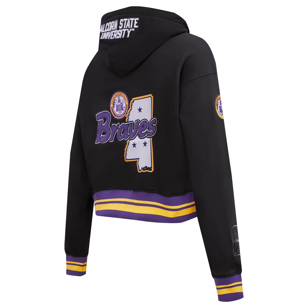 ALCORN STATE UNIVERSITY HOMECOMING RIB FLC CROPPED PO HOODIE (BLACK/PURPLE)