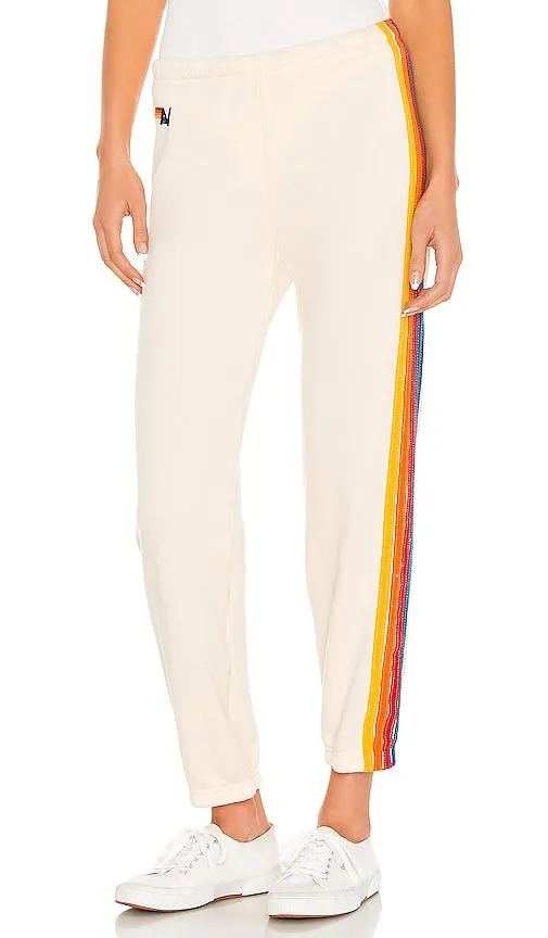 Aviator Nation 5 Stripe Sweatpant in Ivory