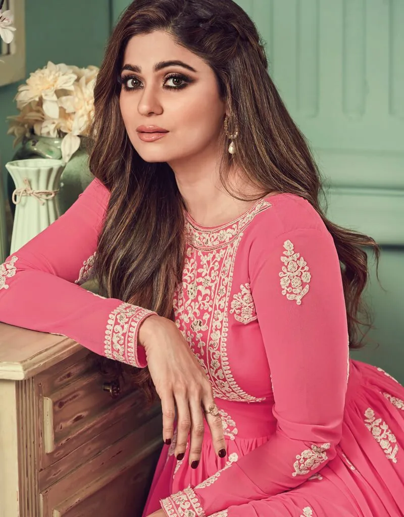 Baby Pink Anarkali style Suits Real Georgette