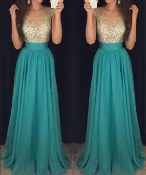 beaded prom dresses long teal green a line chiffon cheap elegant prom gowns robe de soiree