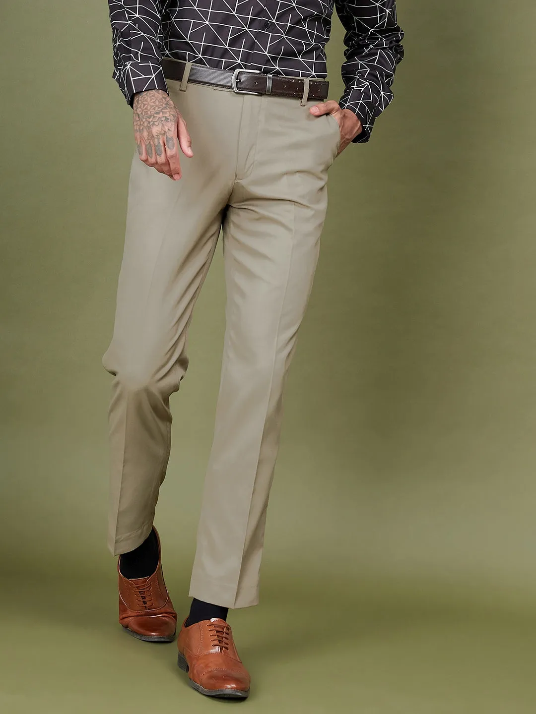 Beige Formal Trousers