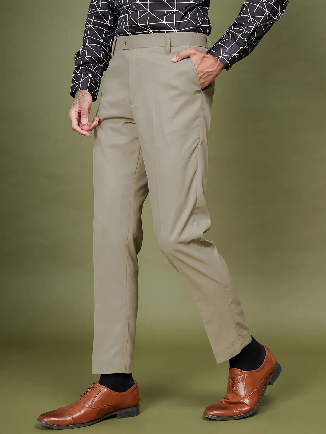 Beige Formal Trousers