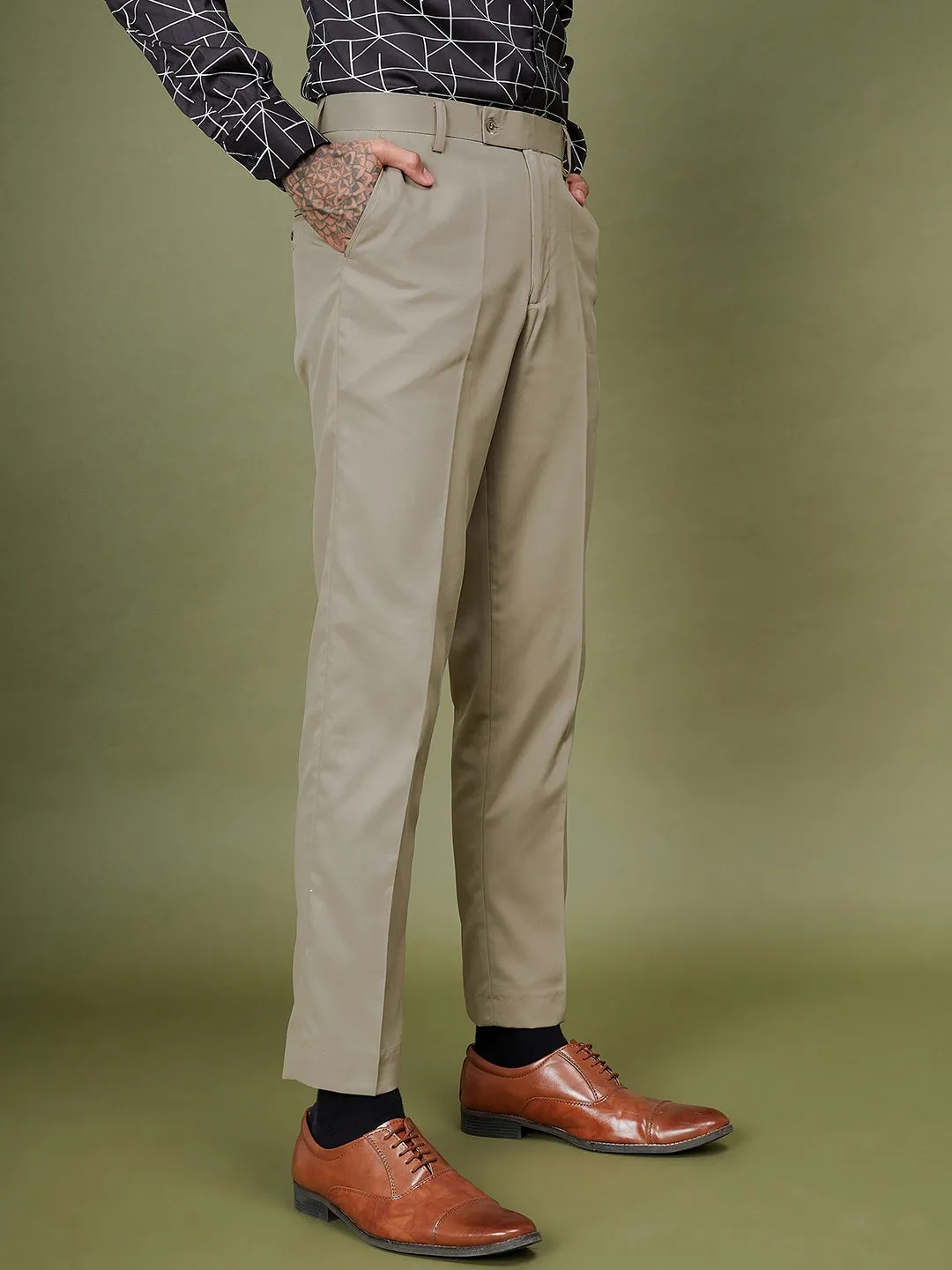 Beige Formal Trousers