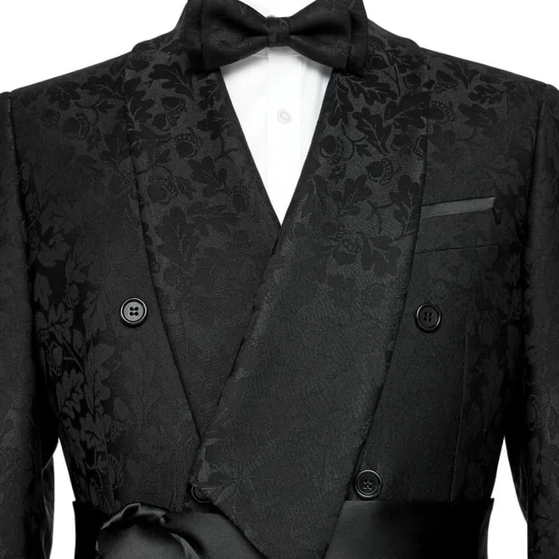 Black Jacquard Shawl Lapel Double Breasted Custom Made Wedding Suits with Lace Up
