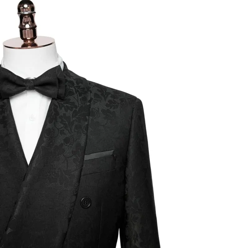 Black Jacquard Shawl Lapel Double Breasted Custom Made Wedding Suits with Lace Up