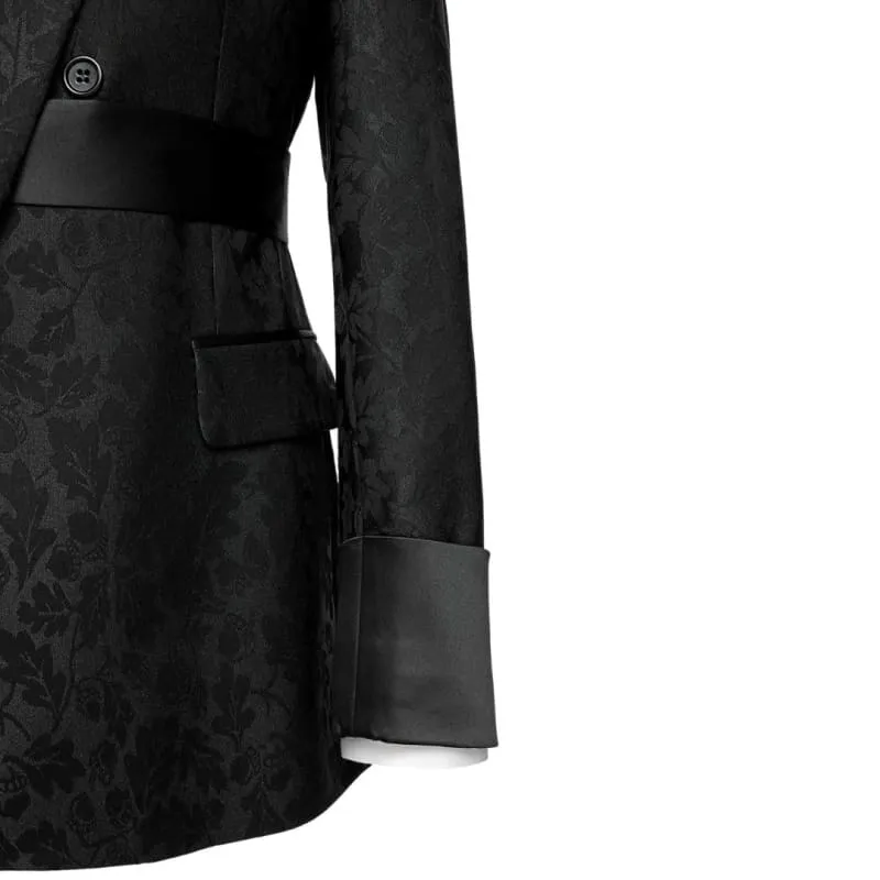 Black Jacquard Shawl Lapel Double Breasted Custom Made Wedding Suits with Lace Up