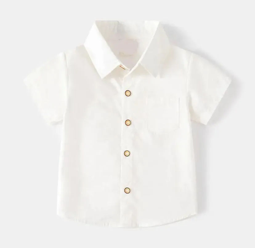 Boys Shirts Solid Toddler Kids Summer Short Sleeve Shirt Clothes Children Tops 4-5 Years 20086675