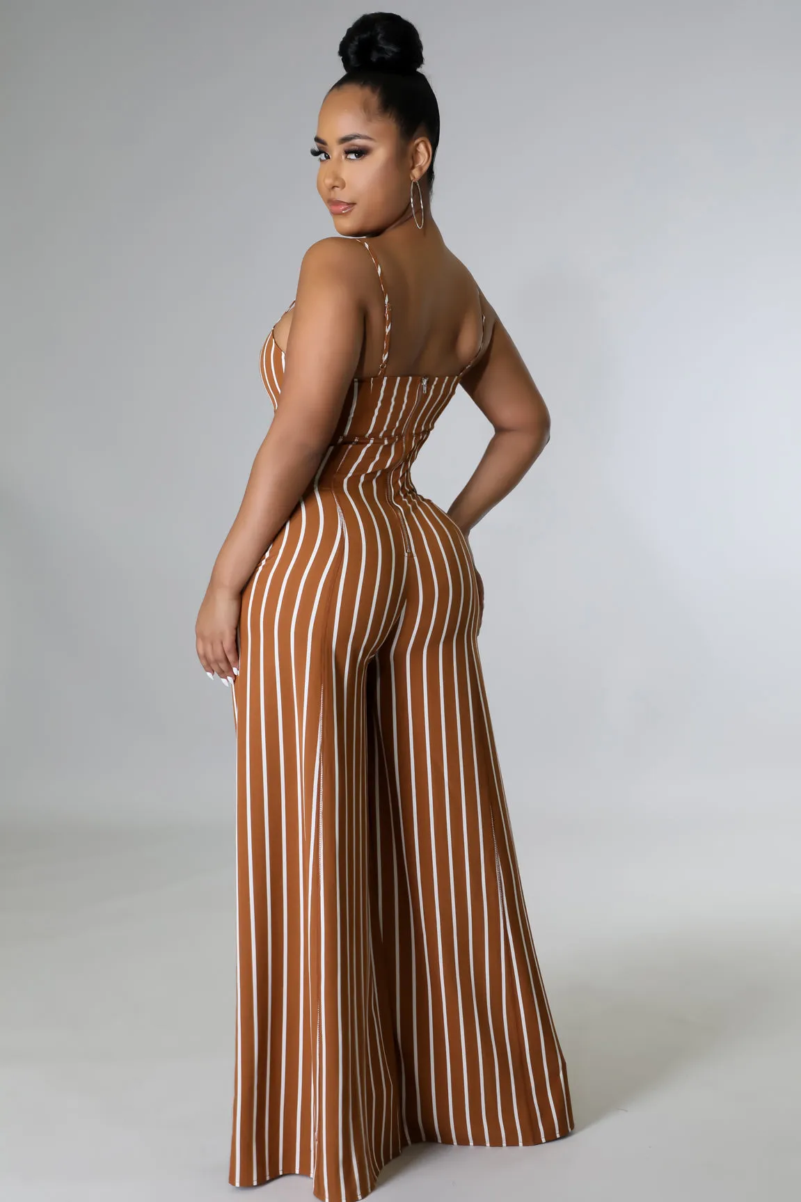 Brown striped jumpsuit