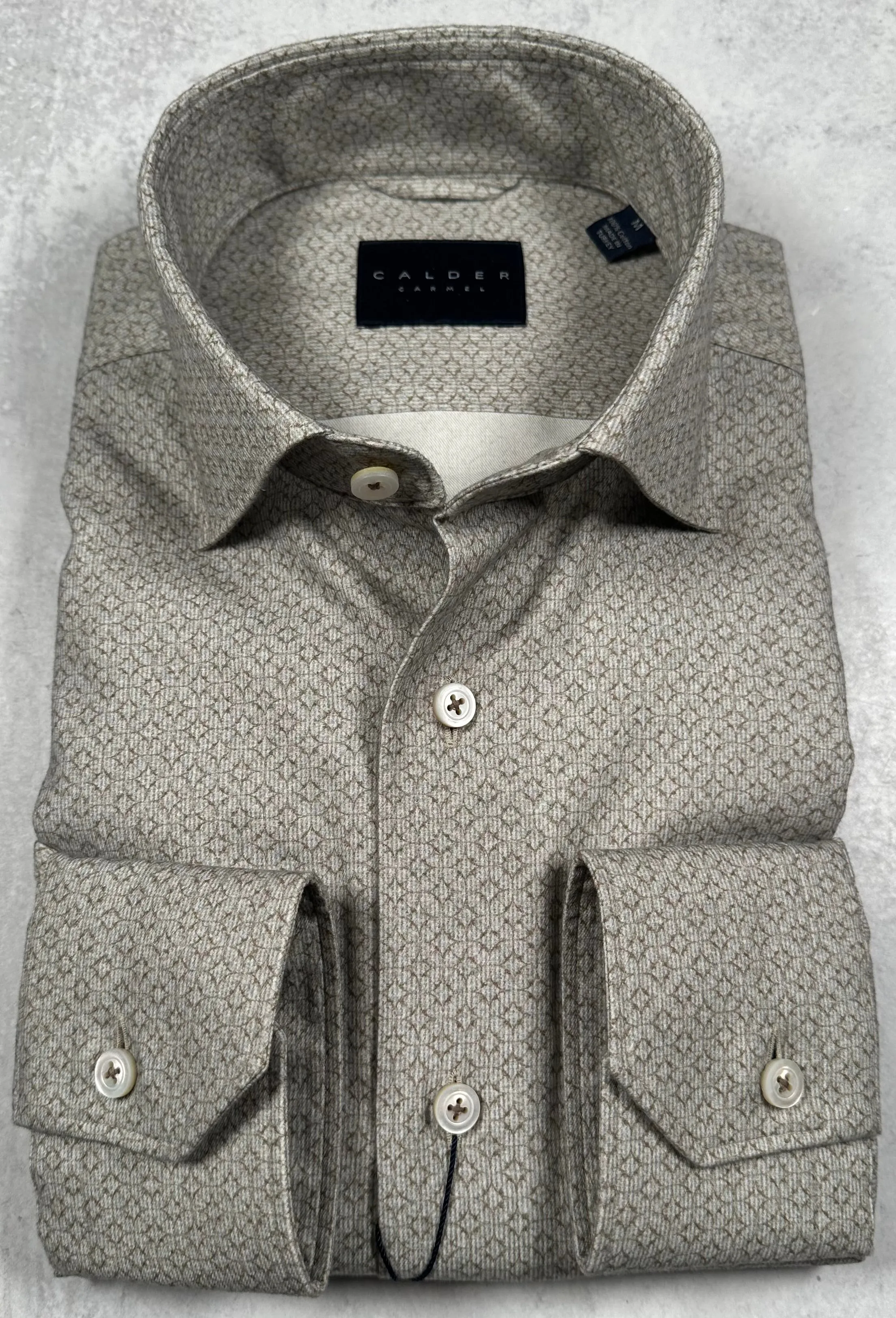 Calder Carmel Fog - Luxury Italian Printed Brushed Foulard Sport Shirt