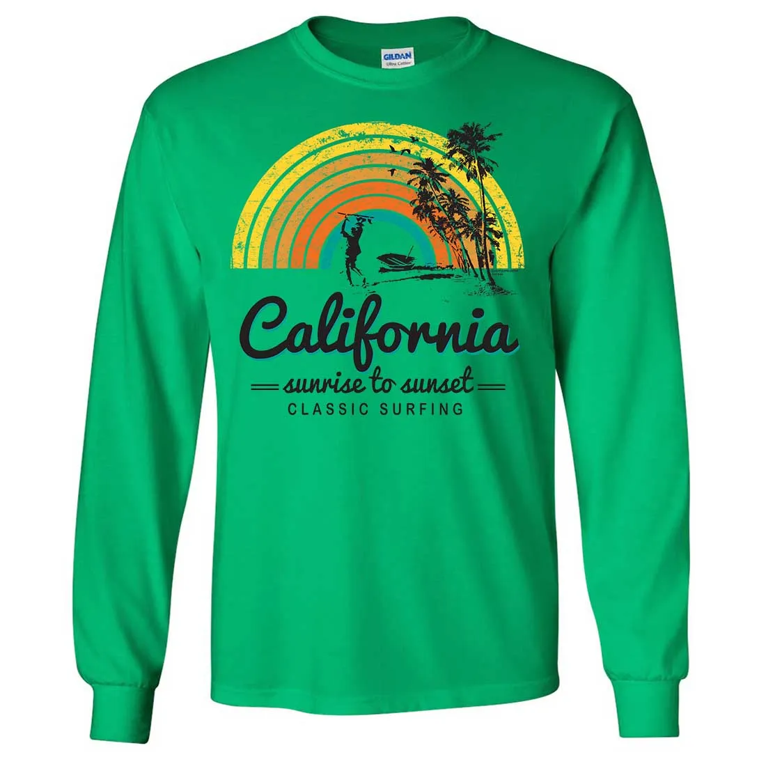 California Classic Sunrise Surfing Long Sleeve Shirt