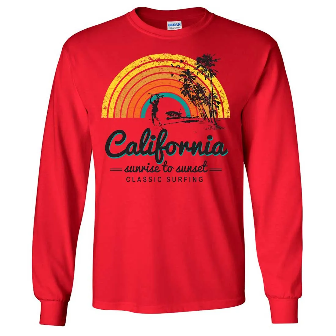 California Classic Sunrise Surfing Long Sleeve Shirt