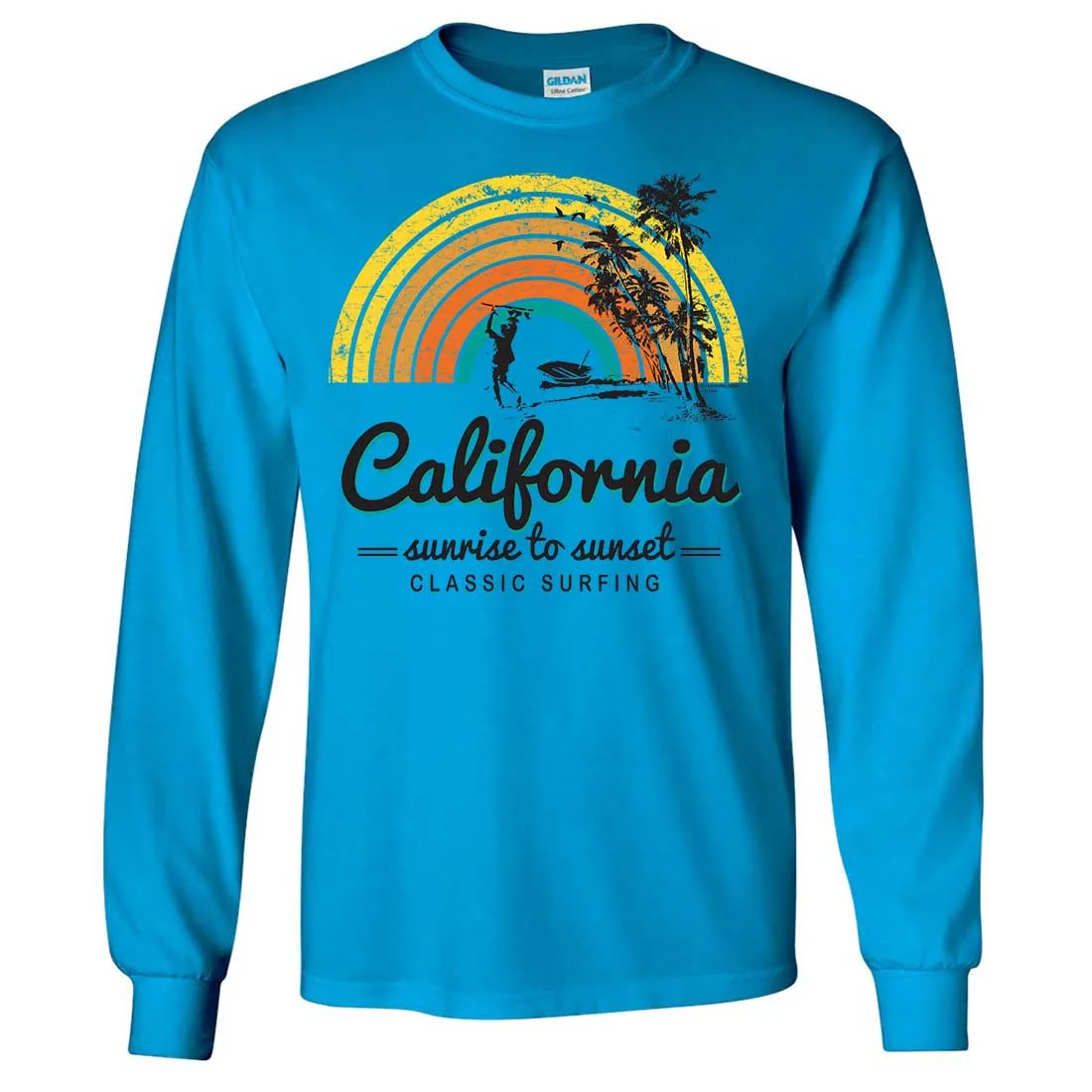 California Classic Sunrise Surfing Long Sleeve Shirt