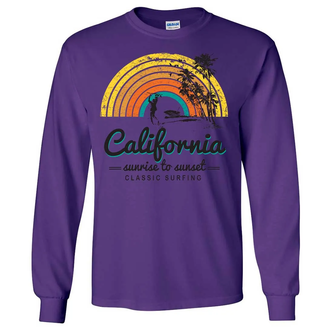 California Classic Sunrise Surfing Long Sleeve Shirt