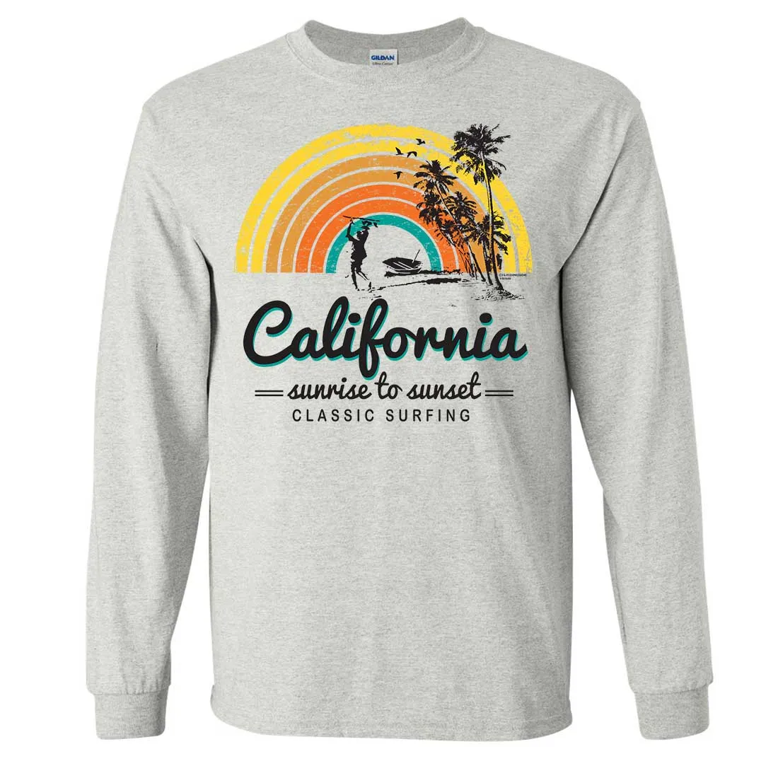 California Classic Sunrise Surfing Long Sleeve Shirt