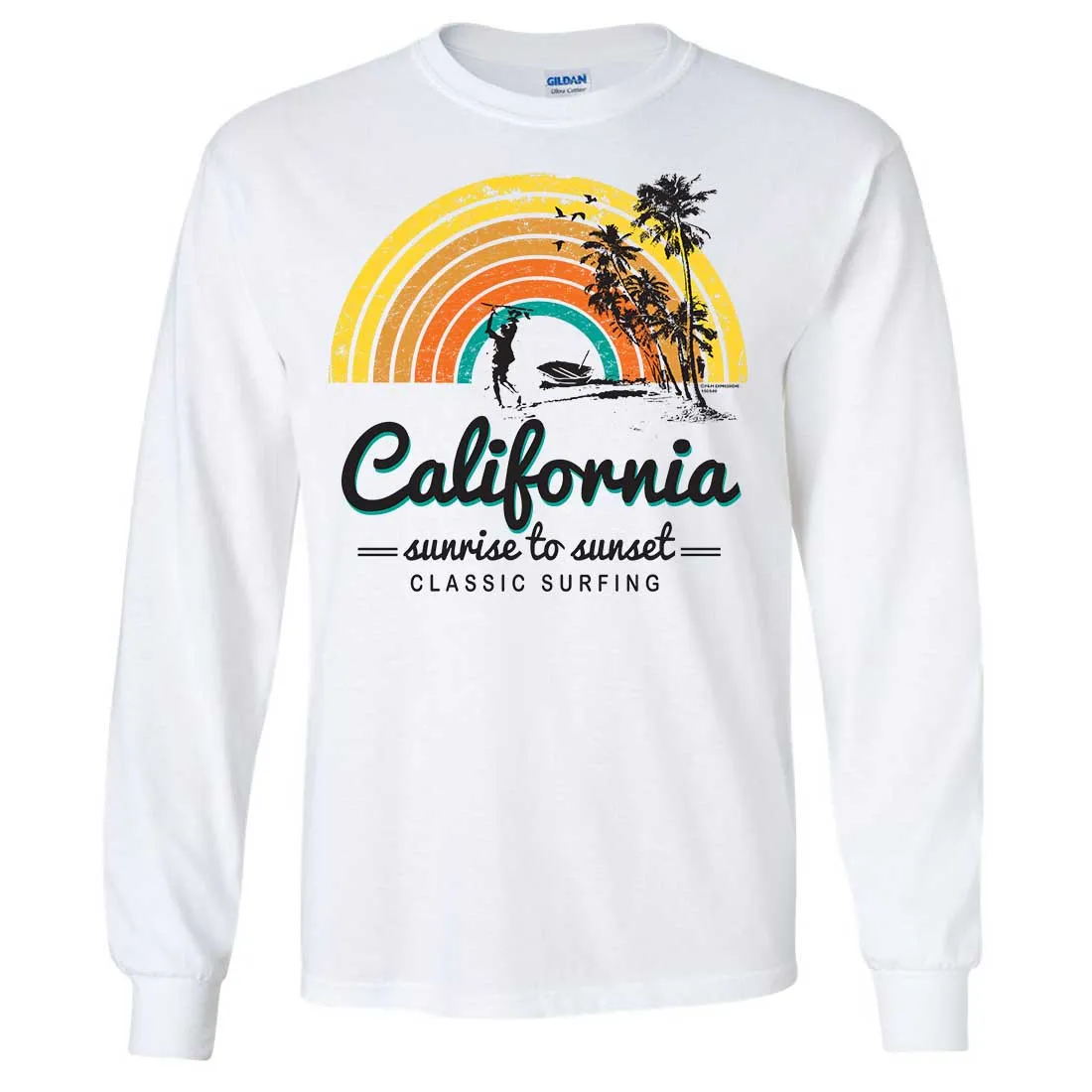 California Classic Sunrise Surfing Long Sleeve Shirt
