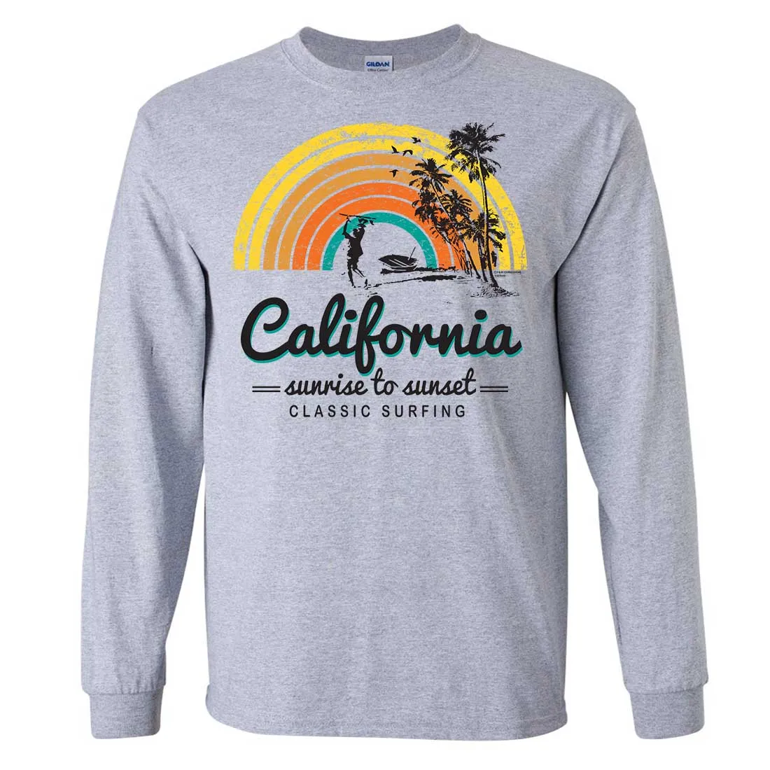 California Classic Sunrise Surfing Long Sleeve Shirt