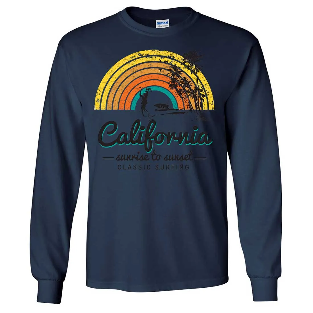 California Classic Sunrise Surfing Long Sleeve Shirt