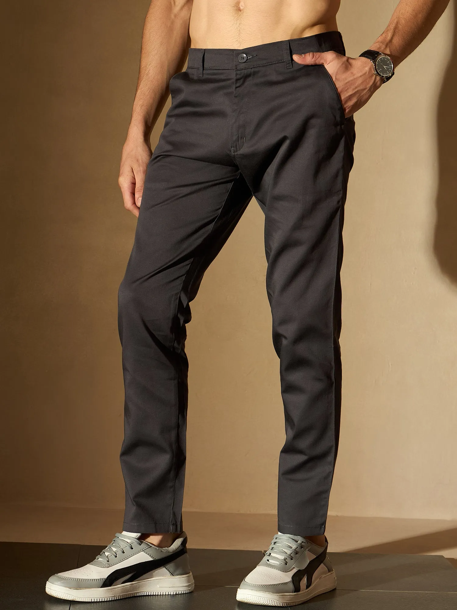 Dark Grey Straight Fit Formal Trousers