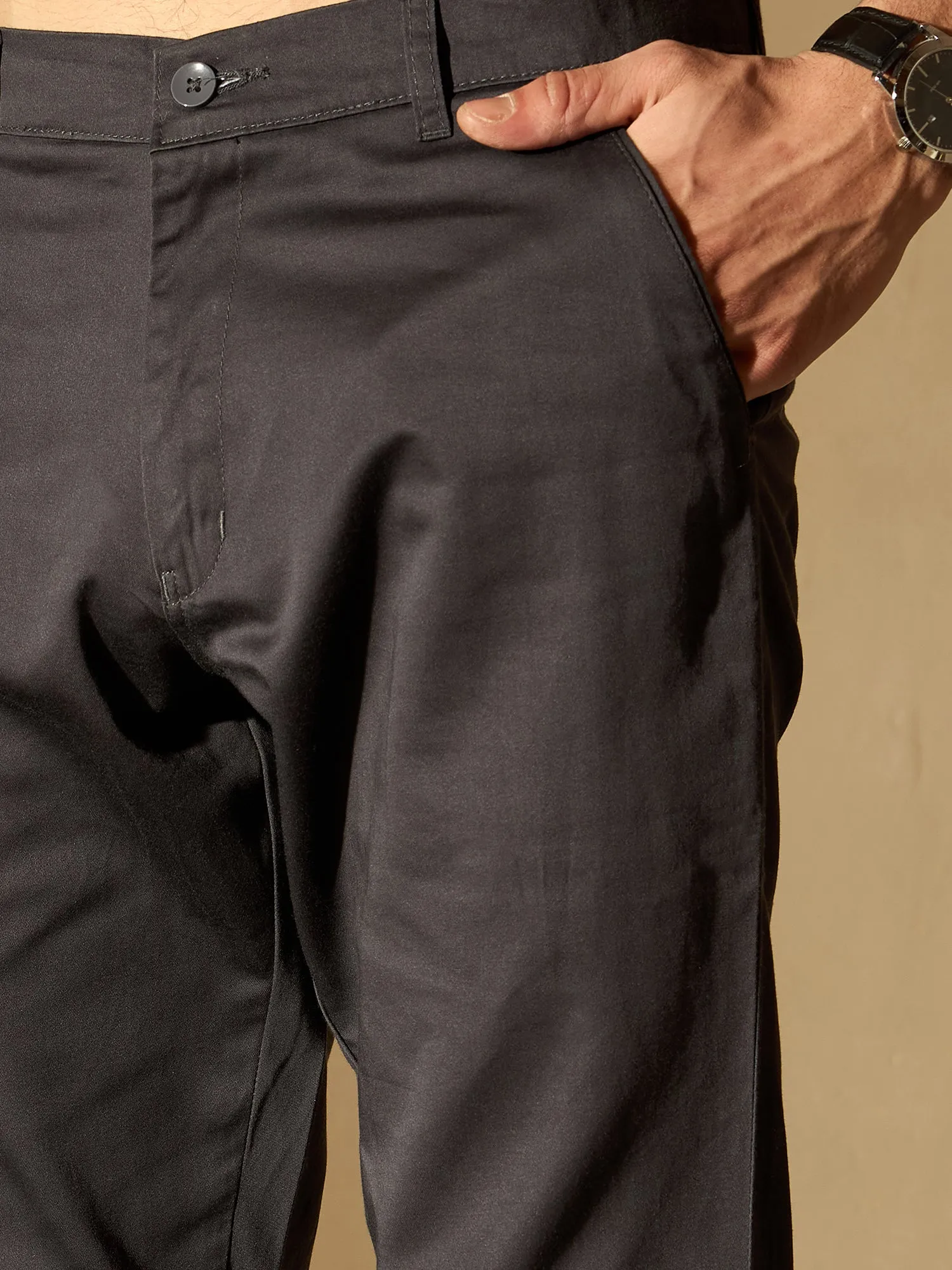 Dark Grey Straight Fit Formal Trousers