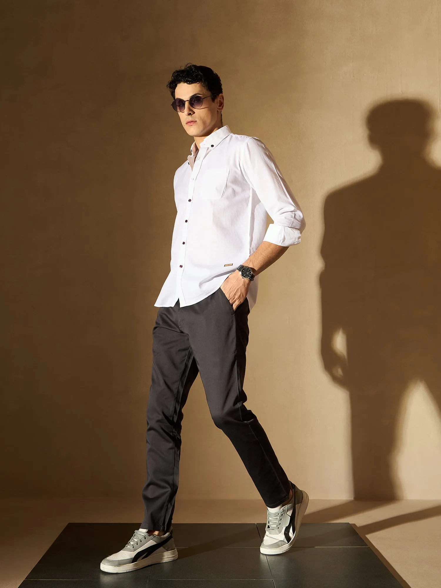 Dark Grey Straight Fit Formal Trousers