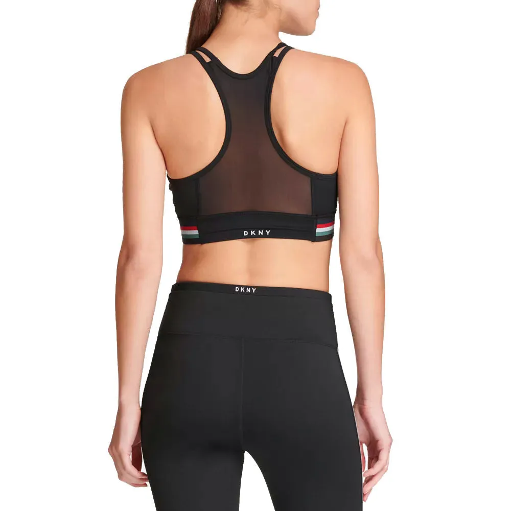DKNY Sport Women's Stripe Racerback Mid-Impact Sports Bra, Black, S