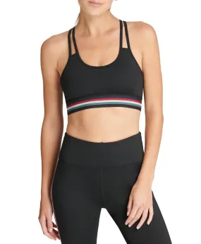 DKNY Sport Women's Stripe Racerback Mid-Impact Sports Bra, Black, S