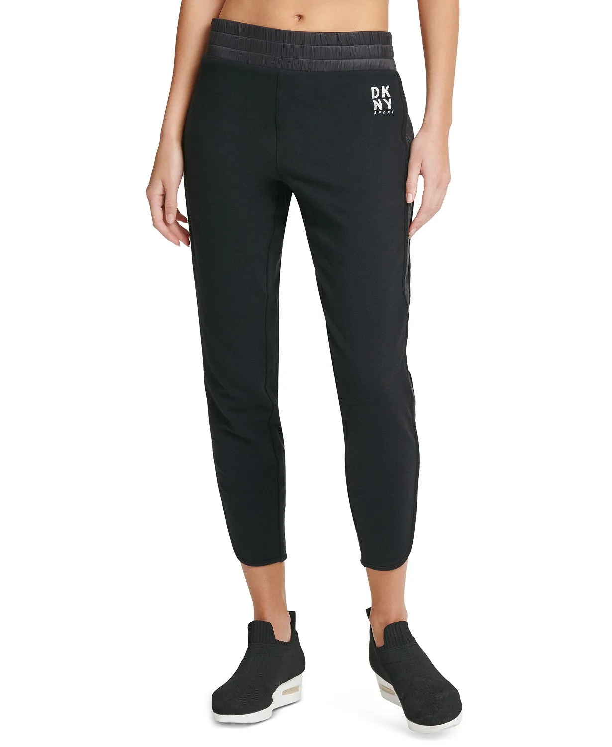 DKNY Women's Relaxed-Leg Ultra-Soft Fleece Panels Joggers, Black, M
