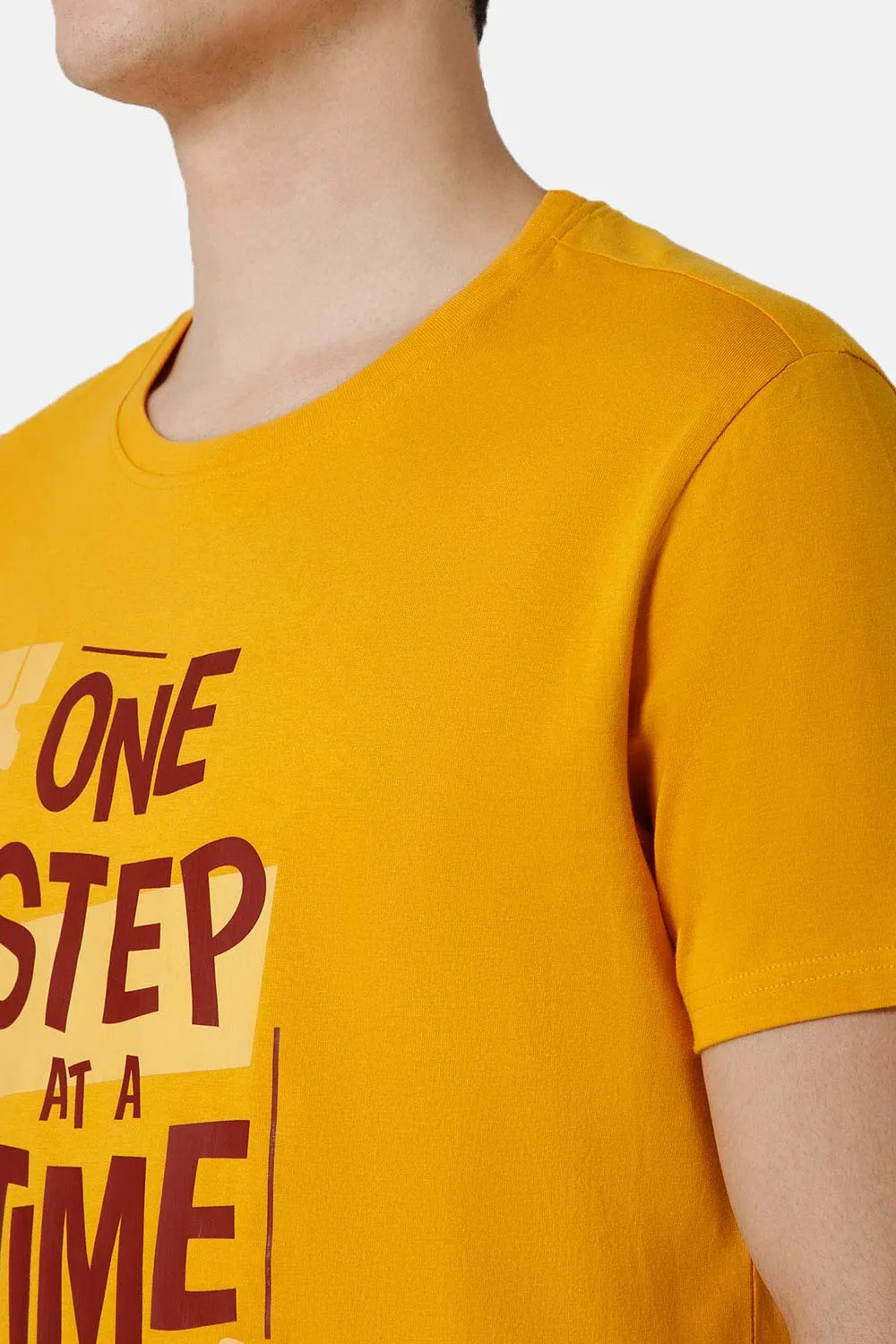 Enhance Printed Crew Neck Men's Casual T-Shirts - Yellow - TS20