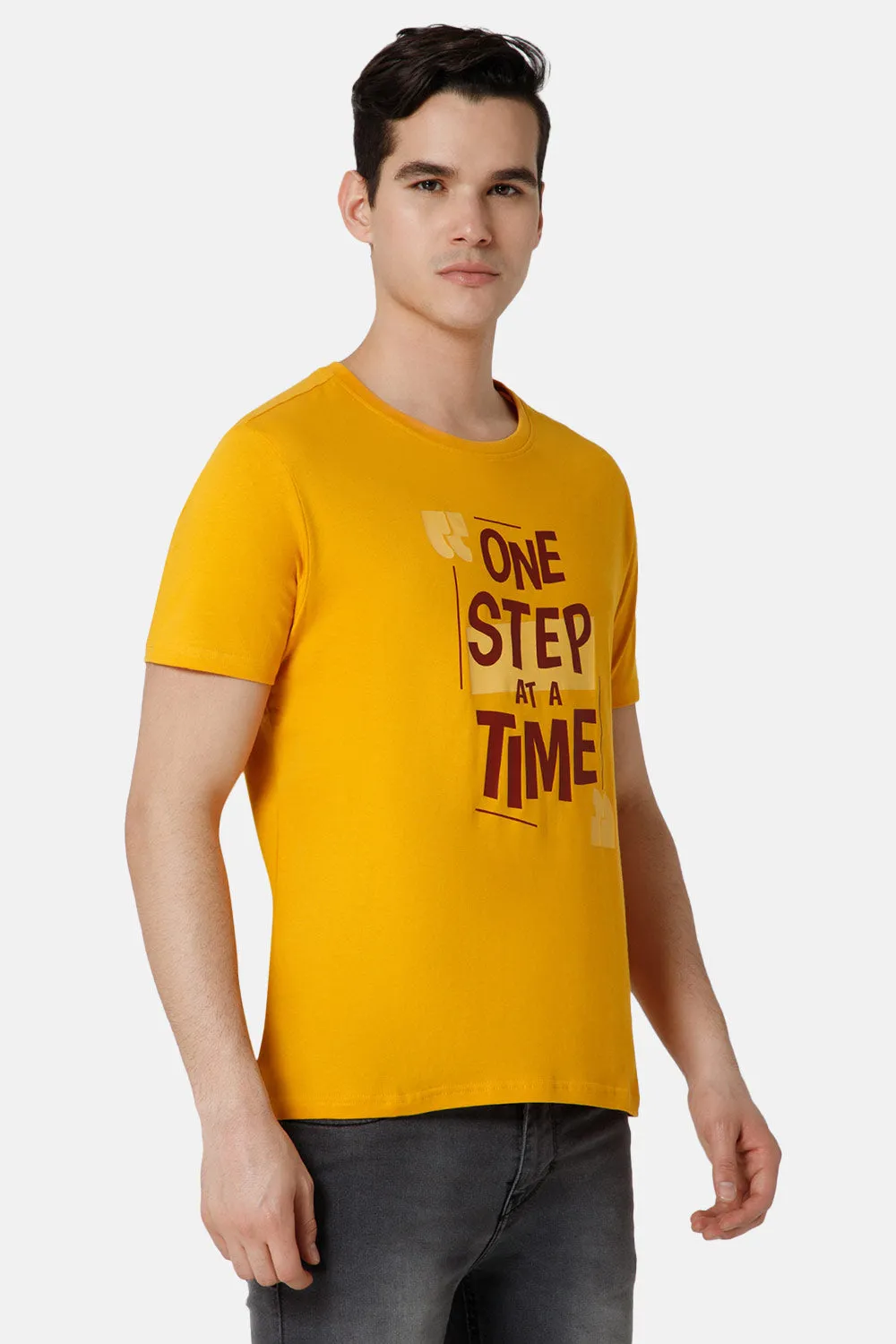 Enhance Printed Crew Neck Men's Casual T-Shirts - Yellow - TS20