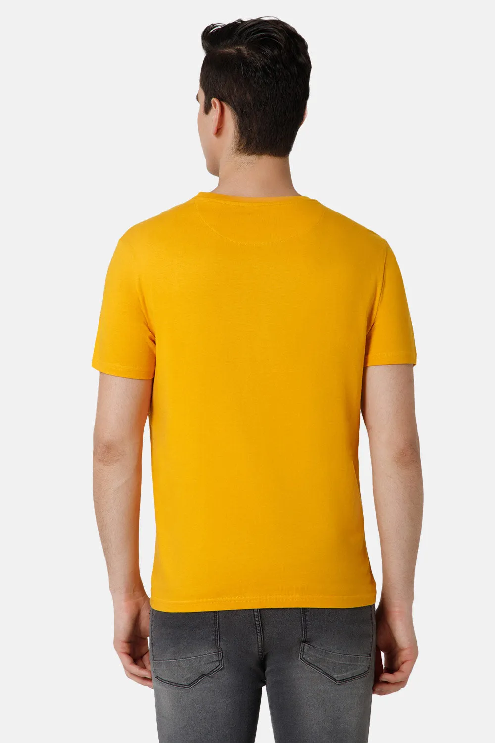 Enhance Printed Crew Neck Men's Casual T-Shirts - Yellow - TS20