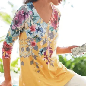 Fashion casual printing plus size women's long-sleeved V-neck loose T-shirt