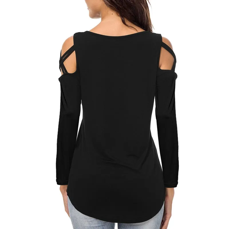 Fashion Dog Paw Print T-Shirt Long Sleeve Cropped Off Shoulder Funny Women Tops