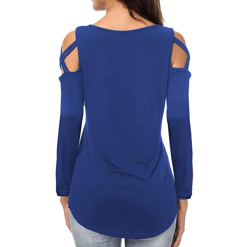 Fashion Dog Paw Print T-Shirt Long Sleeve Cropped Off Shoulder Funny Women Tops