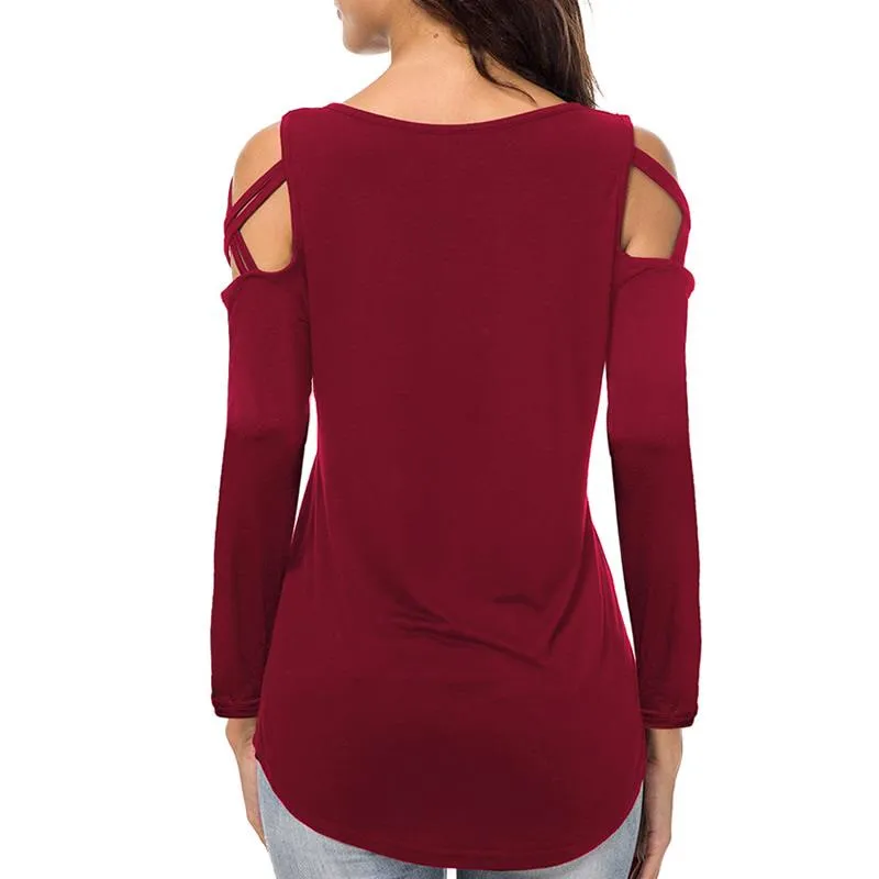 Fashion Dog Paw Print T-Shirt Long Sleeve Cropped Off Shoulder Funny Women Tops
