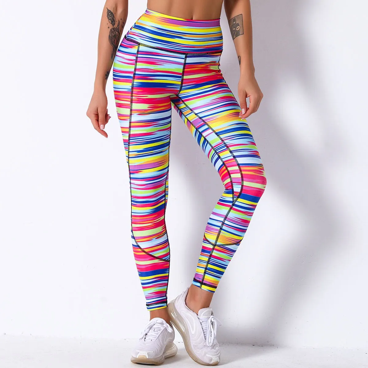 Fashion Sport Pants Women Colorful Digital Print High Waist Push Up Stretch Leggings Workout Outfit Fitness Gym Wear