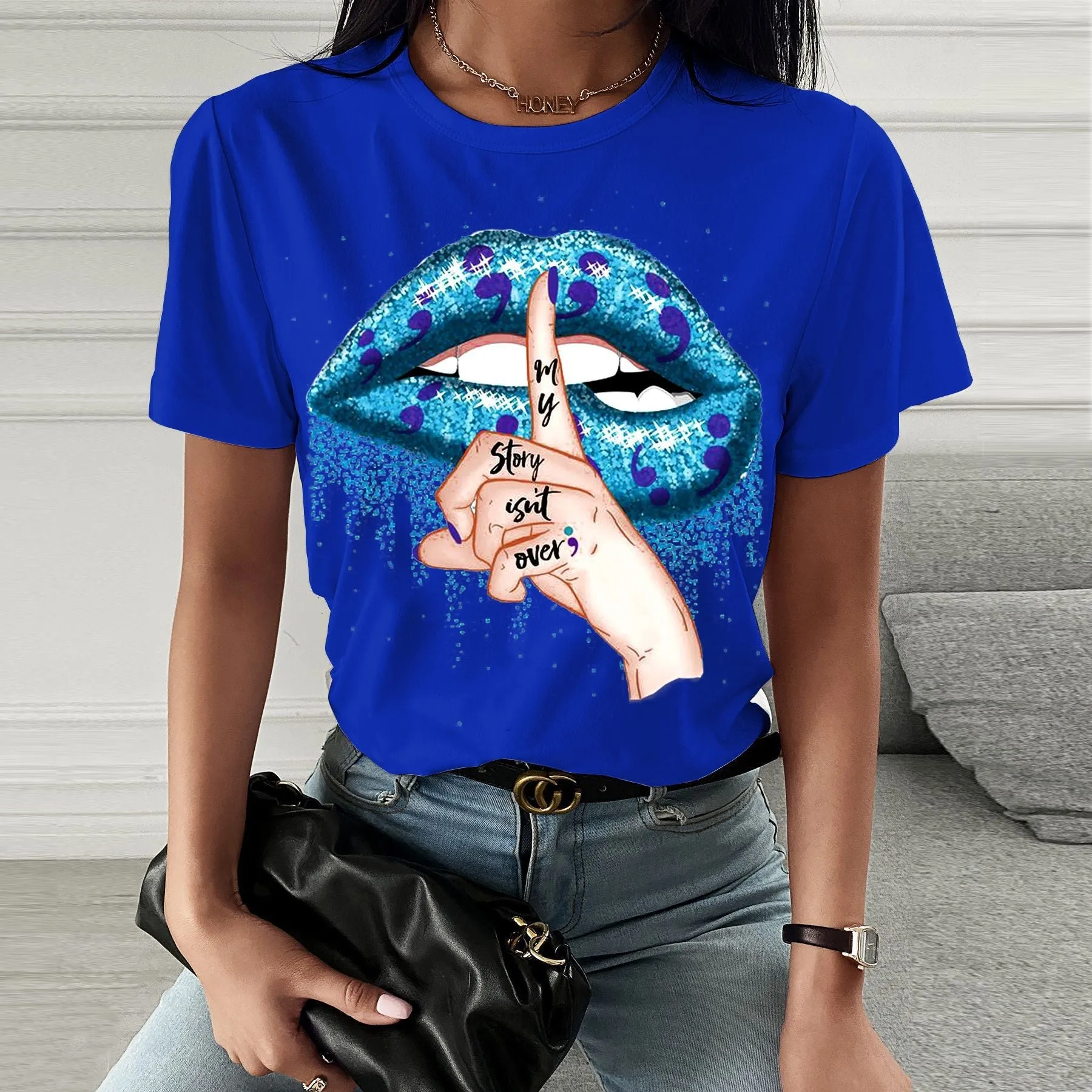 Fashion  spring and summer hush quiet printing short-sleeved T-shirt