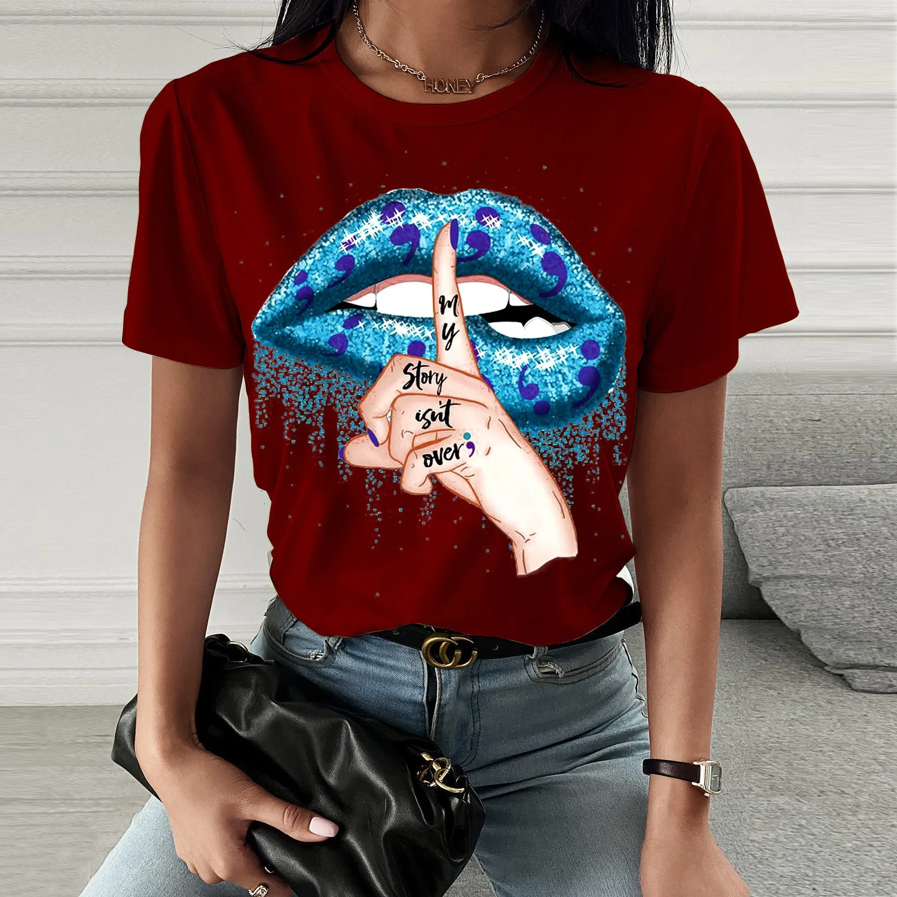 Fashion  spring and summer hush quiet printing short-sleeved T-shirt