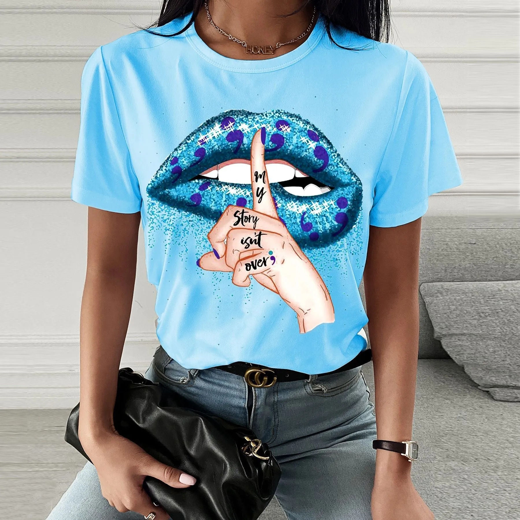 Fashion  spring and summer hush quiet printing short-sleeved T-shirt