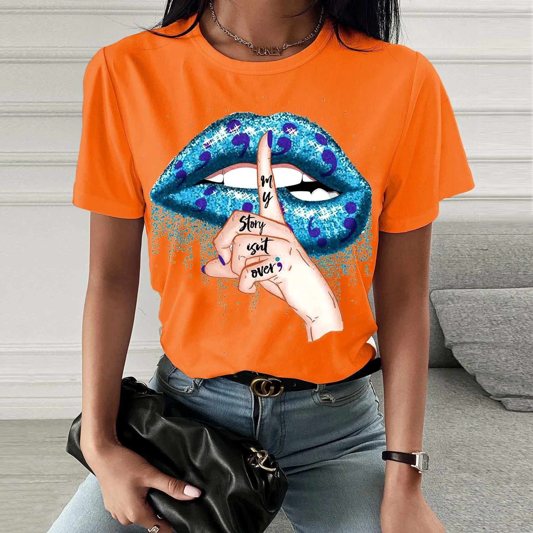 Fashion  spring and summer hush quiet printing short-sleeved T-shirt