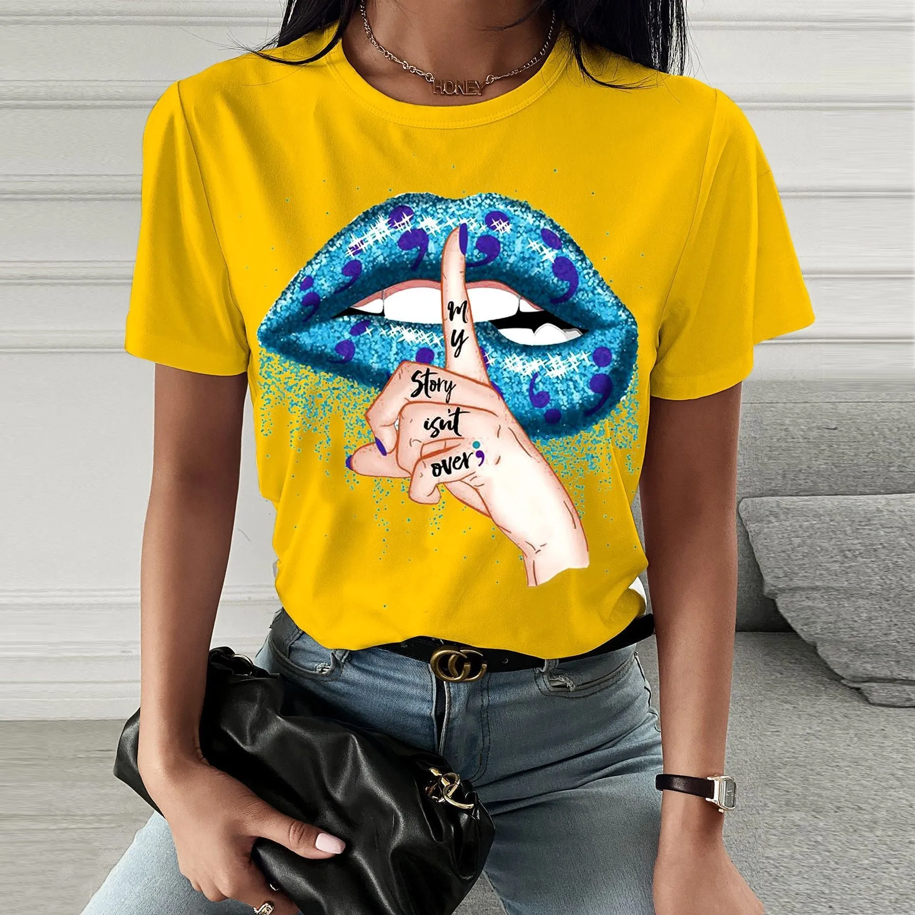 Fashion  spring and summer hush quiet printing short-sleeved T-shirt