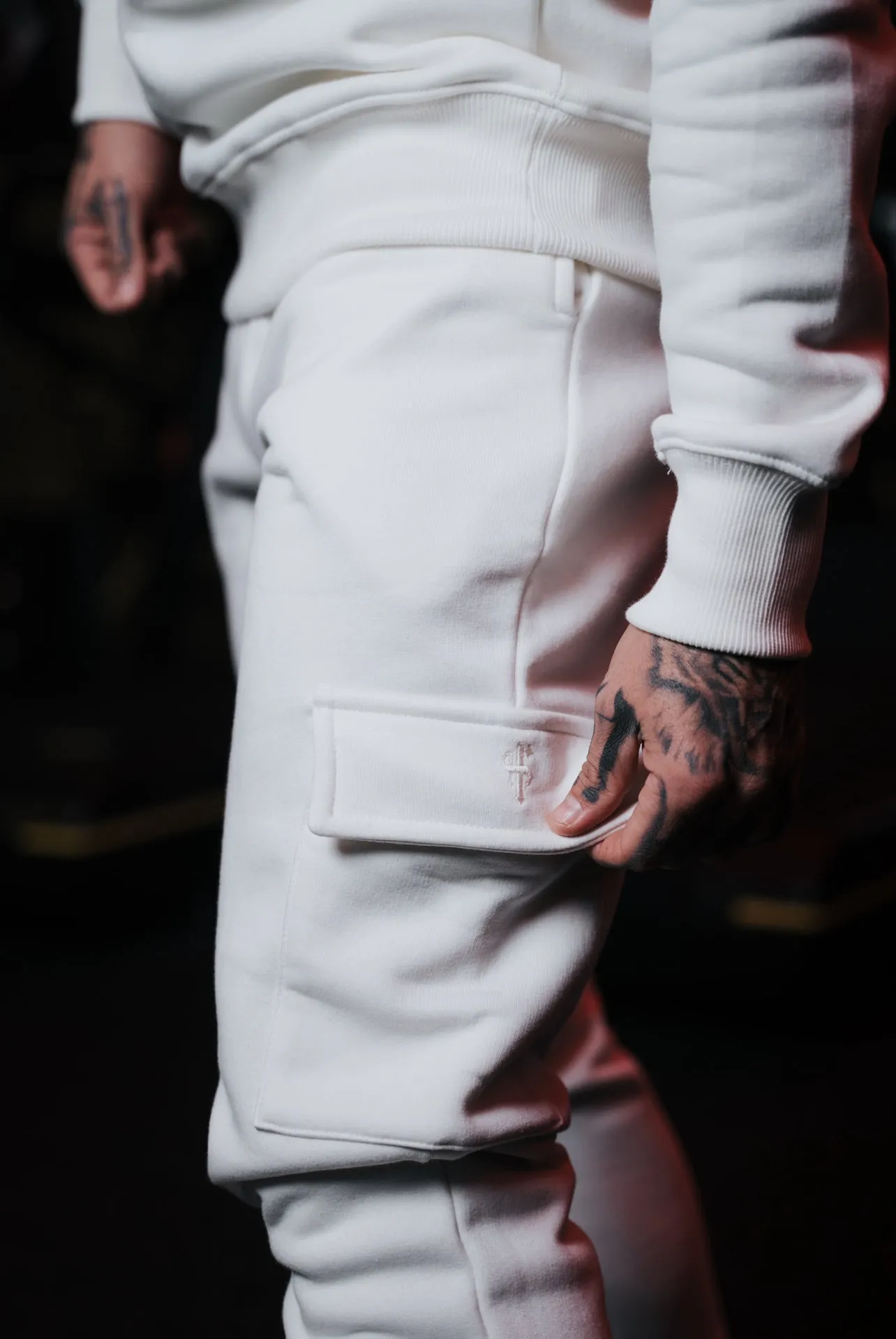 Father Sons Cream Cargo Tracksuit Sweat Pants With Pockets, Cuffed Hem and FS Embroidery - FSH937